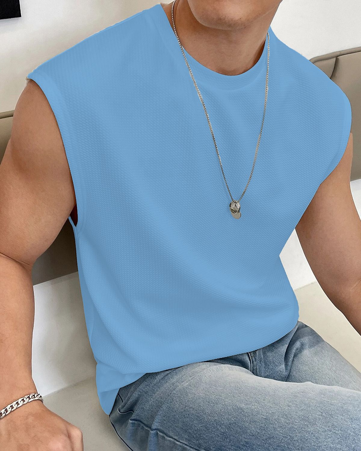 FINGERCROS Men's Textured Waffle Knit Muscle Tank Top